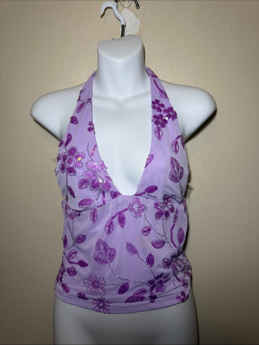 Lavender Sequin Halter Blouse - Women